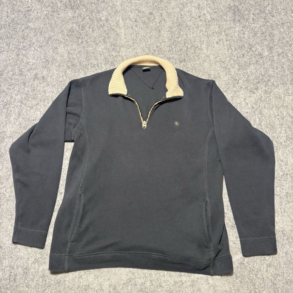 Aigle 1/4 Zip Fleece Pullover Sweatshirt Mens Large Charcoal Black Ribbed Collar